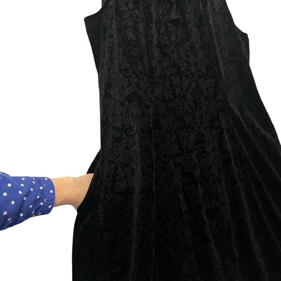 Disney Villains Black Velvet Dress Size 20 Damask Embossed Punk Gothic Grunge - Picture 6 of 15